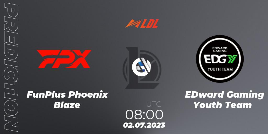 Pronósticos FunPlus Phoenix Blaze - EDward Gaming Youth Team. 02.07.2023 at 08:40. LDL 2023 - Regular Season - Stage 3 - LoL