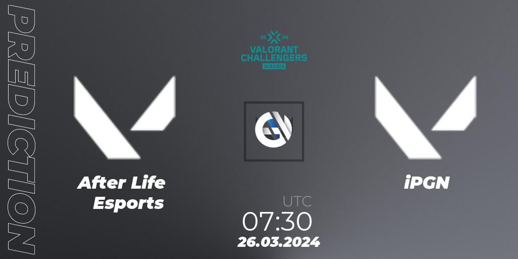 Pronósticos After Life Esports - iPGN. 26.03.2024 at 07:30. VALORANT Challengers 2024 Oceania: Split 1 - VALORANT