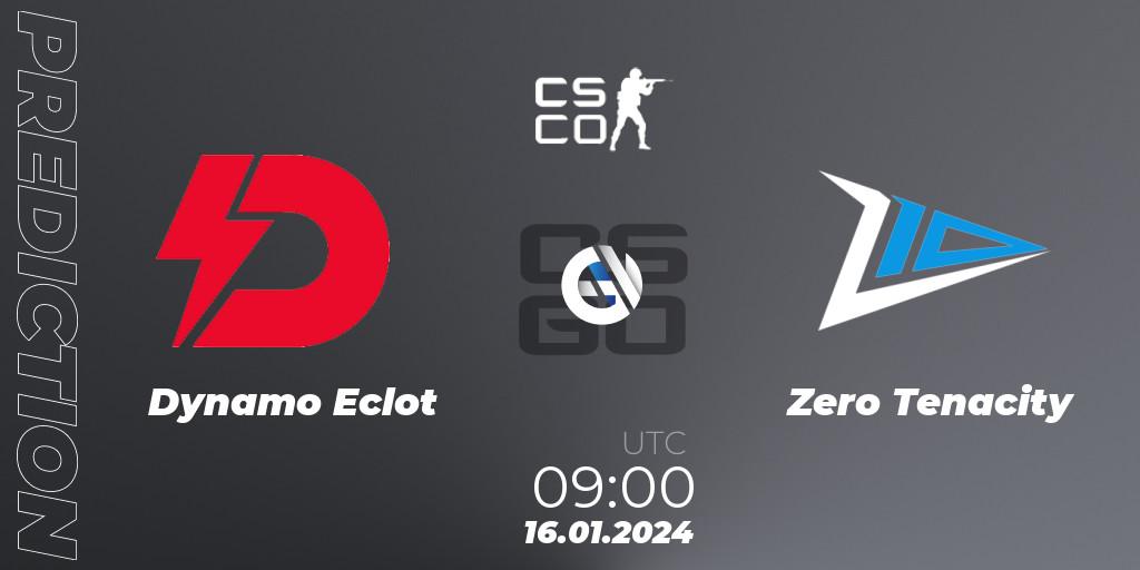 Pronósticos Dynamo Eclot - Zero Tenacity. 16.01.2024 at 10:00. European Pro League Season 14: Division 2 - Counter-Strike (CS2)