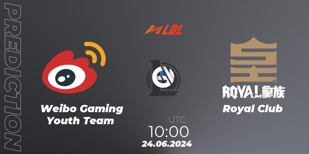 Pronósticos Weibo Gaming Youth Team - Royal Club. 24.06.2024 at 10:00. LDL 2024 - Stage 3 - LoL