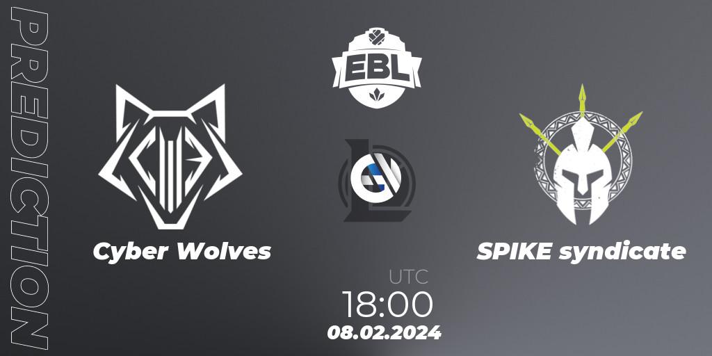 Pronósticos Cyber Wolves - SPIKE syndicate. 08.02.2024 at 18:00. Esports Balkan League Season 14 - LoL
