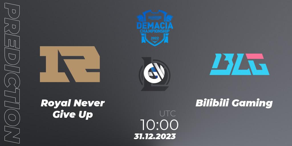 Pronósticos Royal Never Give Up - Bilibili Gaming. 31.12.23. Demacia Cup 2023 Playoffs - LoL