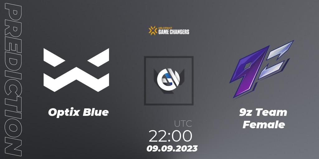 Pronósticos Optix Blue - 9z Team Female. 09.09.2023 at 22:00. VCT 2023: Game Changers LAS - Playoffs - VALORANT