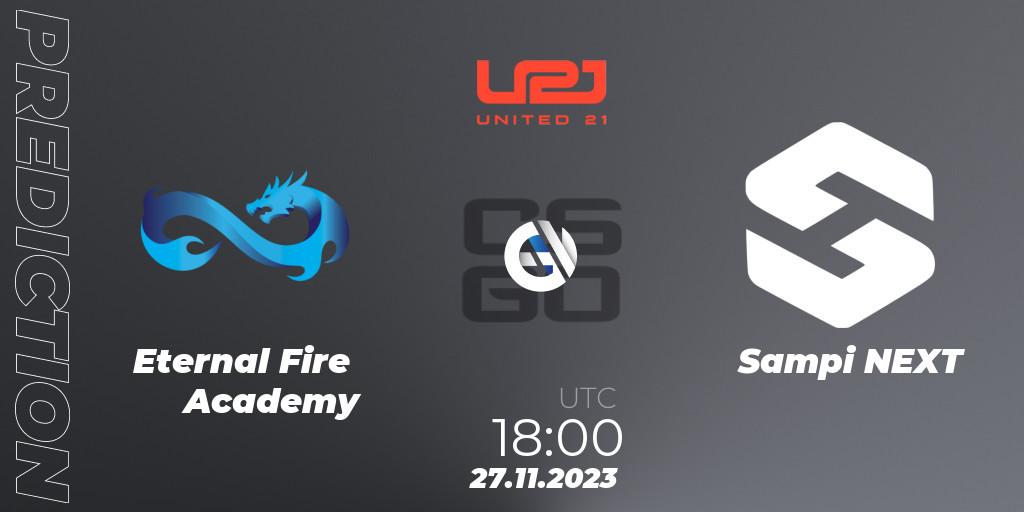Pronósticos Eternal Fire Academy - Sampi NEXT. 27.11.2023 at 18:00. United21 Season 8: Division 2 - Counter-Strike (CS2)