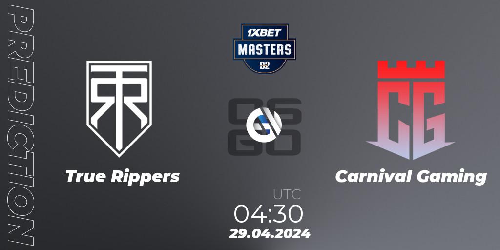 Pronósticos True Rippers - Carnival Gaming. 29.04.2024 at 07:45. Dust2.in Masters #9 - Counter-Strike (CS2)