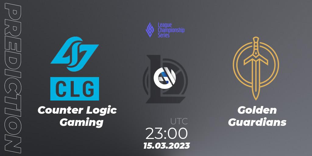 Pronósticos Counter Logic Gaming - Golden Guardians. 16.03.23. LCS Spring 2023 - Group Stage - LoL