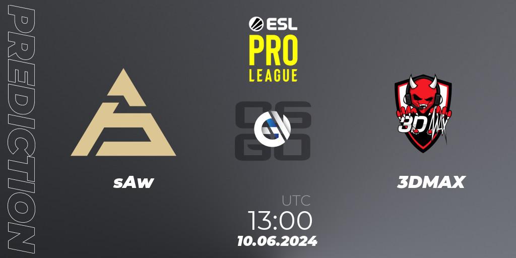 Pronósticos sAw - 3DMAX. 10.06.2024 at 13:00. ESL Pro League Season 20: European Conference - Counter-Strike (CS2)