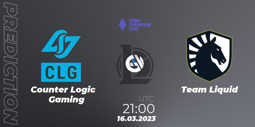 Pronósticos Counter Logic Gaming - Team Liquid. 17.03.23. LCS Spring 2023 - Group Stage - LoL