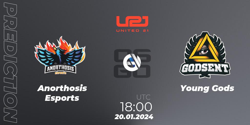 Pronósticos Anorthosis Esports - Young Gods. 20.01.2024 at 18:00. United21 Season 10: Division 2 - Counter-Strike (CS2)