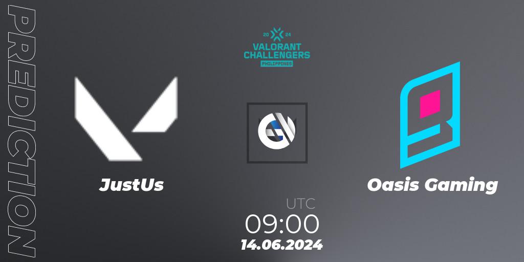 Pronósticos JustUs - Oasis Gaming. 14.06.2024 at 09:30. VALORANT Challengers 2024 Philippines: Split 2 - VALORANT