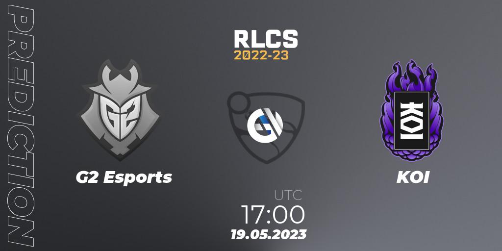 Pronósticos G2 Esports - KOI. 19.05.2023 at 17:00. RLCS 2022-23 - Spring: North America Regional 2 - Spring Cup - Rocket League