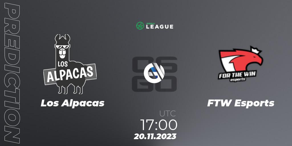 Pronósticos Los Alpacas - FTW Esports. 20.11.2023 at 17:00. ESEA Season 47: Advanced Division - Europe - Counter-Strike (CS2)