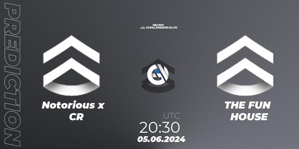 Pronósticos Notorious x CR - THE FUN HOUSE. 05.06.2024 at 19:30. Call of Duty Challengers 2024 - Elite 3: EU - Call of Duty