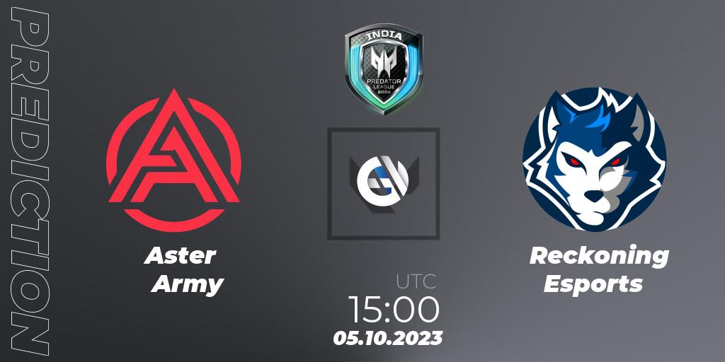 Pronósticos Aster Army - Reckoning Esports. 05.10.2023 at 15:00. Predator League 2024: India - VALORANT