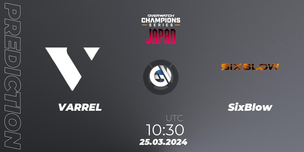 Pronósticos VARREL - SixBlow. 02.04.2024 at 09:00. Overwatch Champions Series 2024 - Stage 1 Japan - Overwatch