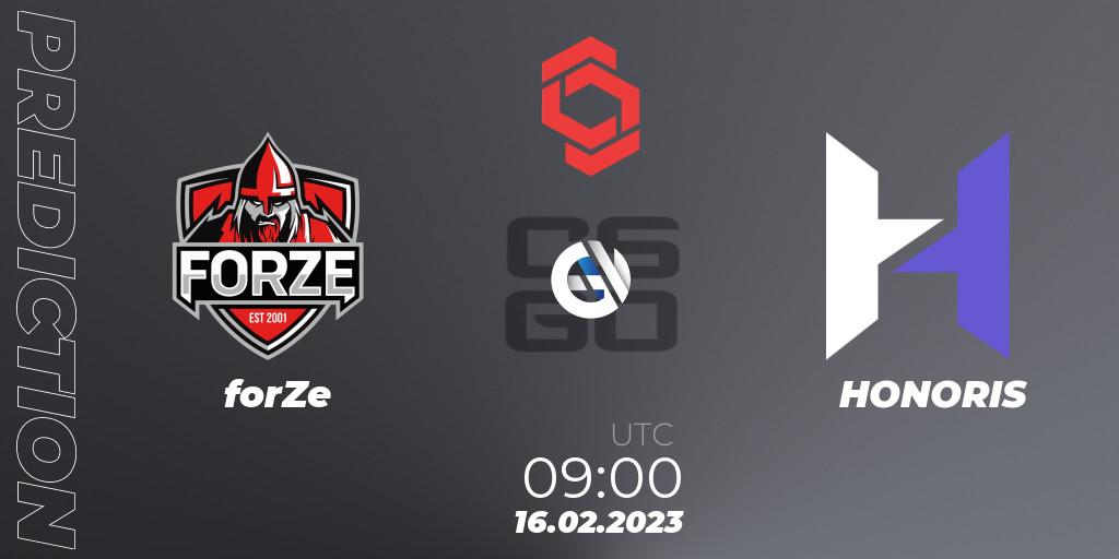 Pronósticos forZe - HONORIS. 16.02.2023 at 09:00. CCT Central Europe Series Finals #1 - Counter-Strike (CS2)