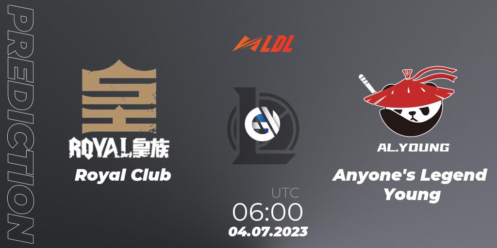 Pronósticos Royal Club - Anyone's Legend Young. 04.07.2023 at 06:00. LDL 2023 - Regular Season - Stage 3 - LoL