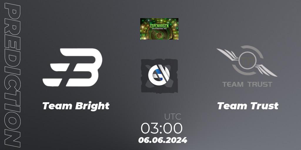 Pronósticos Team Bright - Team Trust. 06.06.2024 at 03:00. The International 2024: China Open Qualifier #1 - Dota 2