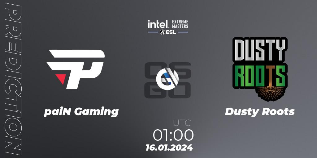 Pronósticos paiN Gaming - Dusty Roots. 16.01.2024 at 00:45. Intel Extreme Masters China 2024: South American Open Qualifier #2 - Counter-Strike (CS2)