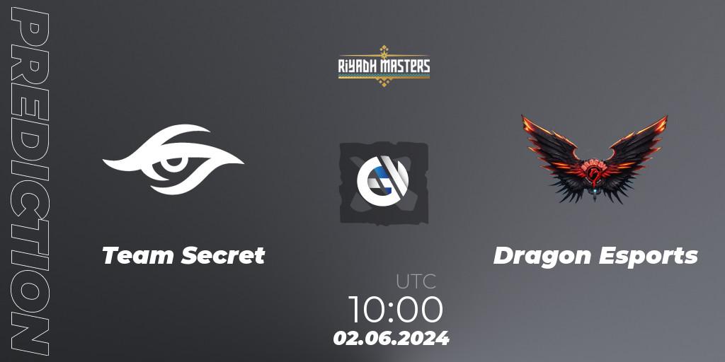 Pronósticos Team Secret - Dragon Esports. 02.06.2024 at 10:00. Riyadh Masters 2024: Western Europe Closed Qualifier - Dota 2
