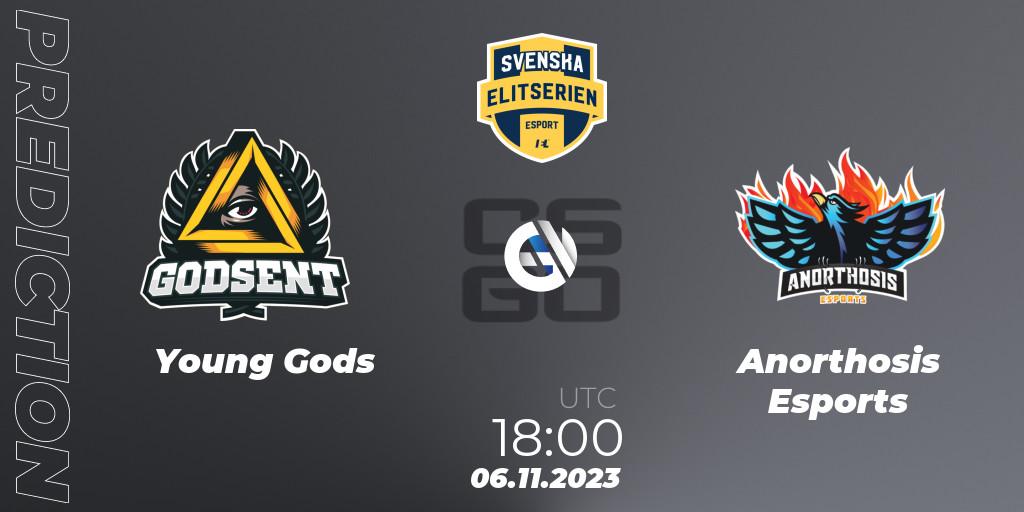 Pronósticos Young Gods - Anorthosis Esports. 06.11.2023 at 18:00. Svenska Elitserien Fall 2023: Online Stage - Counter-Strike (CS2)