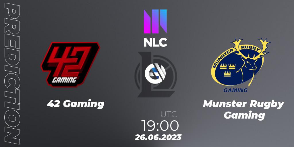 Pronósticos 42 Gaming - Munster Rugby Gaming. 26.06.2023 at 19:00. NLC 2nd Division Summer 2023 - LoL