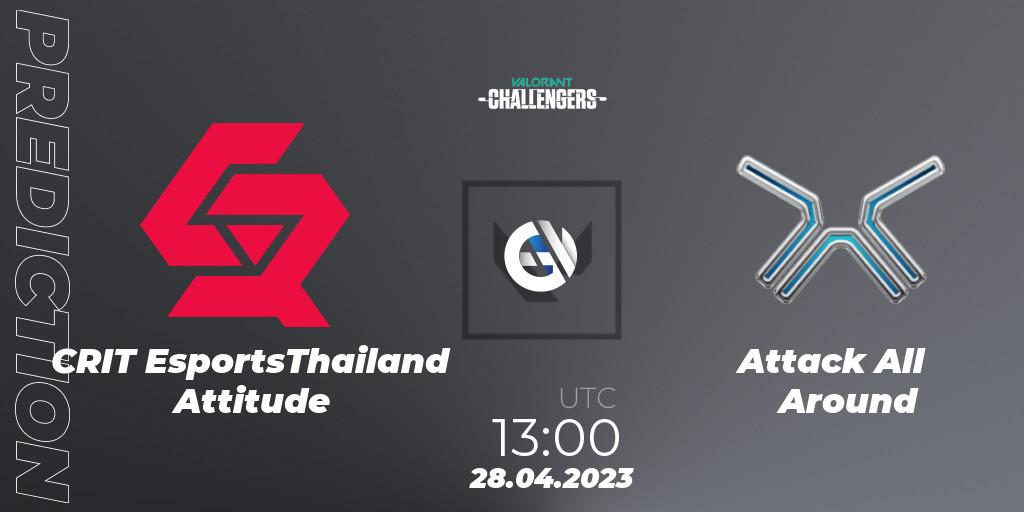 Pronósticos CRIT EsportsThailand Attitude - Attack All Around. 28.04.2023 at 13:00. VALORANT Challengers 2023: Thailand Split 2 - Regular Season - VALORANT