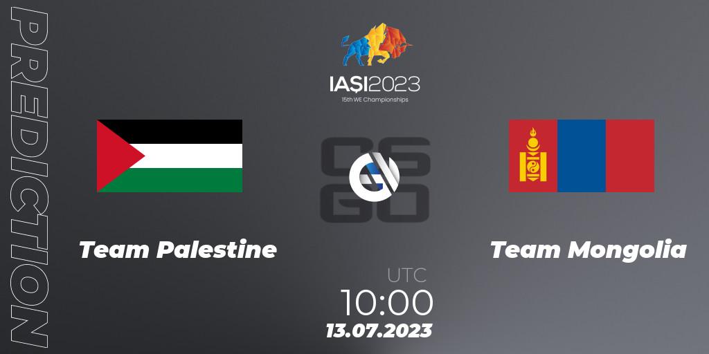 Pronósticos Team Palestine - Team Mongolia. 13.07.2023 at 10:00. IESF Asian Championship 2023 - Counter-Strike (CS2)