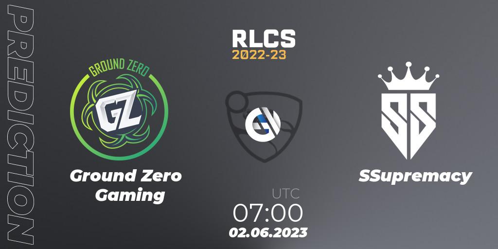 Pronósticos Ground Zero Gaming - SSupremacy. 02.06.2023 at 07:00. RLCS 2022-23 - Spring: Oceania Regional 3 - Spring Invitational - Rocket League
