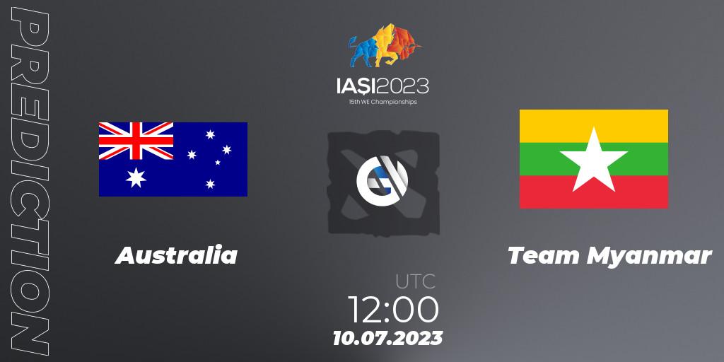 Pronósticos Australia - Team Myanmar. 10.07.2023 at 13:00. Gamers8 IESF Asian Championship 2023 - Dota 2