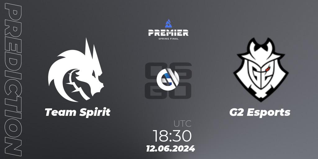 Pronósticos Team Spirit - G2 Esports. 12.06.2024 at 19:55. BLAST Premier Spring Final 2024 - Counter-Strike (CS2)