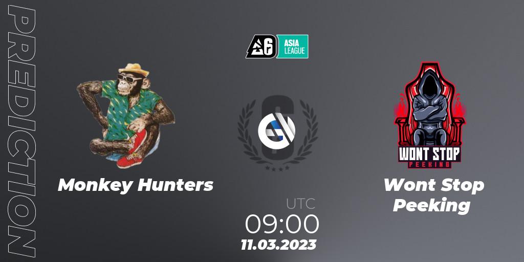 Pronósticos Monkey Hunters - Wont Stop Peeking. 11.03.2023 at 10:00. South Asia League 2023 - Stage 1 - Rainbow Six