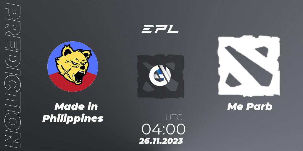 Pronósticos Made in Philippines - Me Parb. 03.12.2023 at 07:00. EPL World Series: Southeast Asia Season 1 - Dota 2