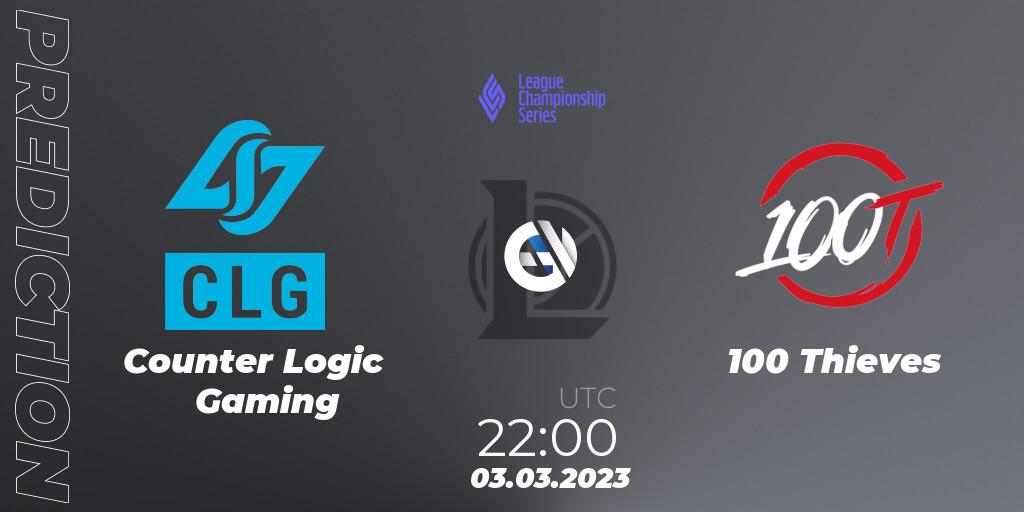Pronósticos Counter Logic Gaming - 100 Thieves. 03.03.23. LCS Spring 2023 - Group Stage - LoL