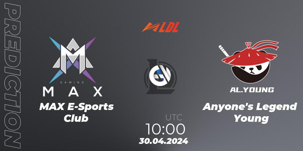 Pronósticos MAX E-Sports Club - Anyone's Legend Young. 30.04.2024 at 10:00. LDL 2024 - Stage 2 - LoL