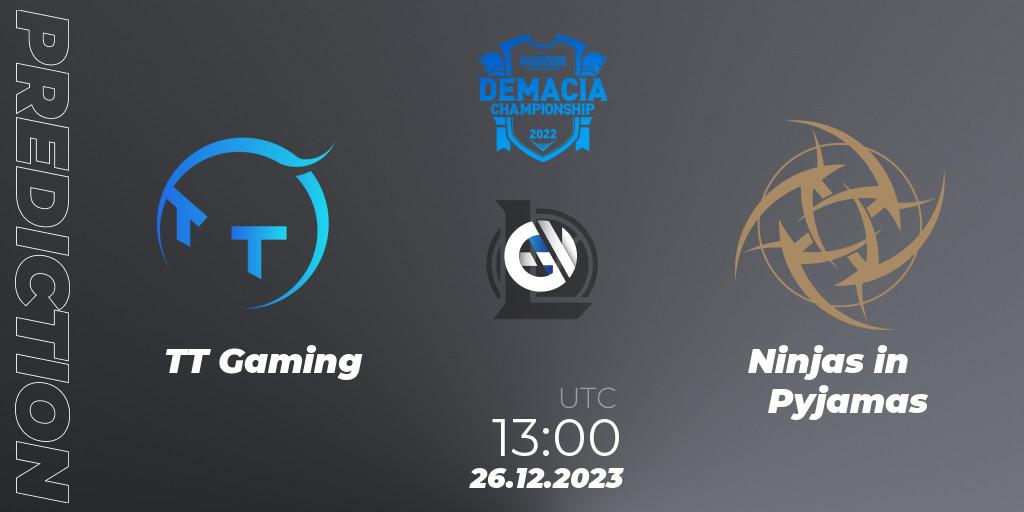 Pronósticos TT Gaming - Ninjas in Pyjamas. 26.12.23. Demacia Cup 2023 Group Stage - LoL