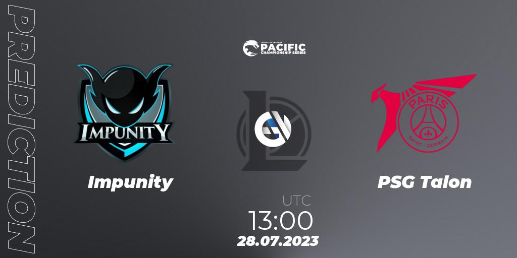 Pronósticos Impunity - PSG Talon. 28.07.2023 at 13:25. PACIFIC Championship series Group Stage - LoL