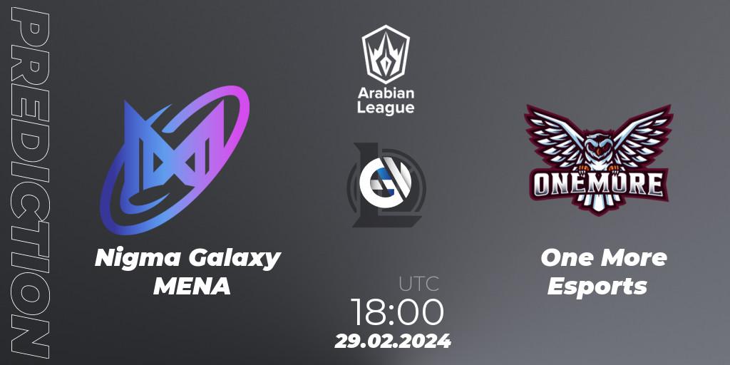Pronósticos Nigma Galaxy MENA - One More Esports. 29.02.24. Arabian League Spring 2024 - LoL