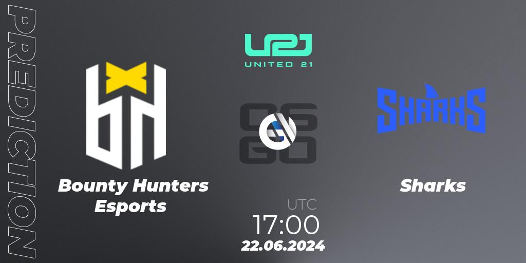 Pronósticos Bounty Hunters Esports - Sharks. 20.06.2024 at 20:30. United21 South America Season 1 - Counter-Strike (CS2)