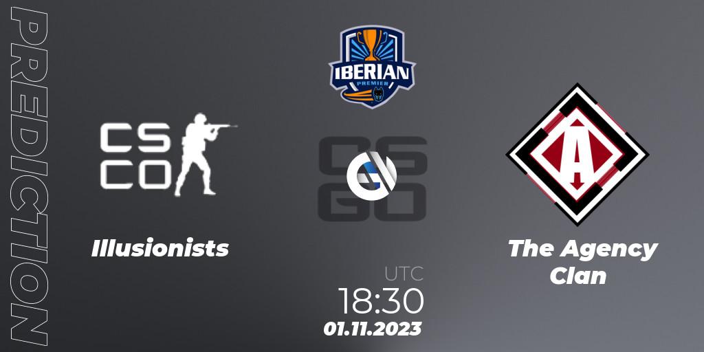 Pronósticos Illusionists - The Agency Clan. 01.11.2023 at 18:30. Dogmination Iberian Premier 2023: Online Stage - Counter-Strike (CS2)