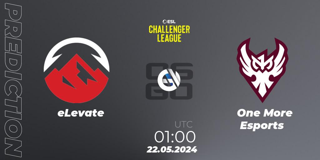 Pronósticos eLevate - One More Esports. 22.05.2024 at 01:00. ESL Challenger League Season 47: North America - Counter-Strike (CS2)