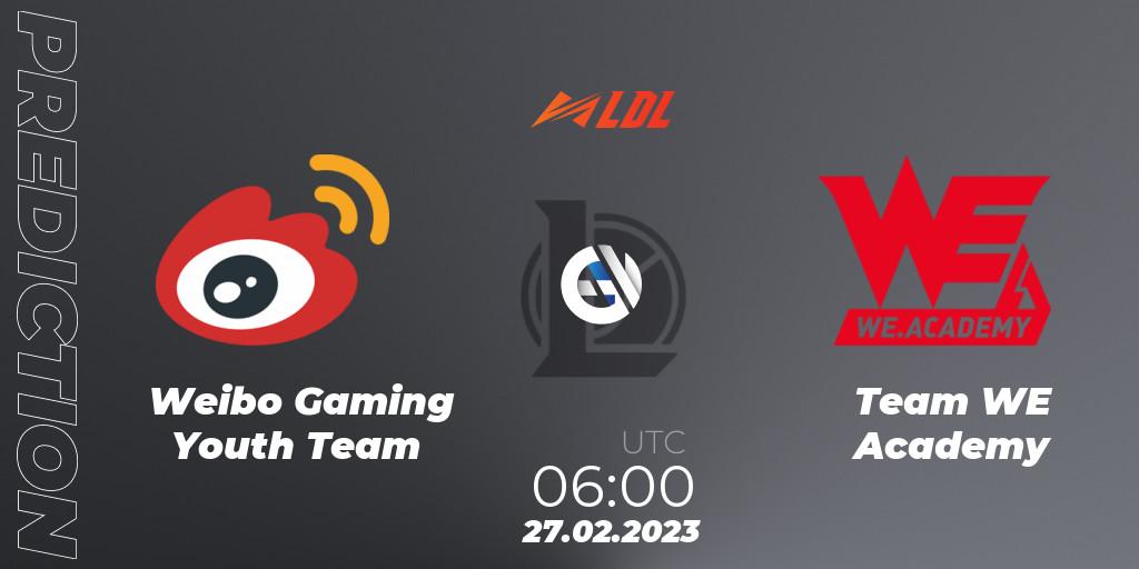 Pronósticos Weibo Gaming Youth Team - Team WE Academy. 27.02.2023 at 06:00. LDL 2023 - Regular Season - LoL