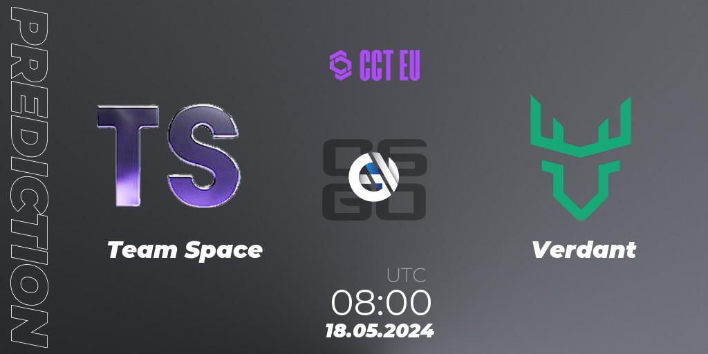 Pronósticos Team Space - Verdant. 18.05.2024 at 08:00. CCT Season 2 European Series #3 - Counter-Strike (CS2)