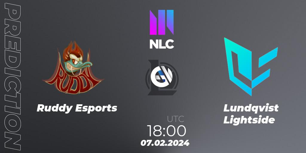 Pronósticos Ruddy Esports - Lundqvist Lightside. 07.02.2024 at 18:00. NLC 1st Division Spring 2024 - LoL
