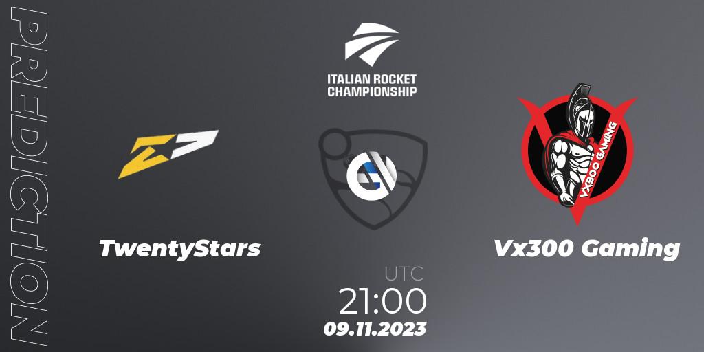 Pronósticos TwentyStars - Vx300 Gaming. 09.11.2023 at 21:00. Italian Rocket Championship Season 11Serie A Relegation - Rocket League