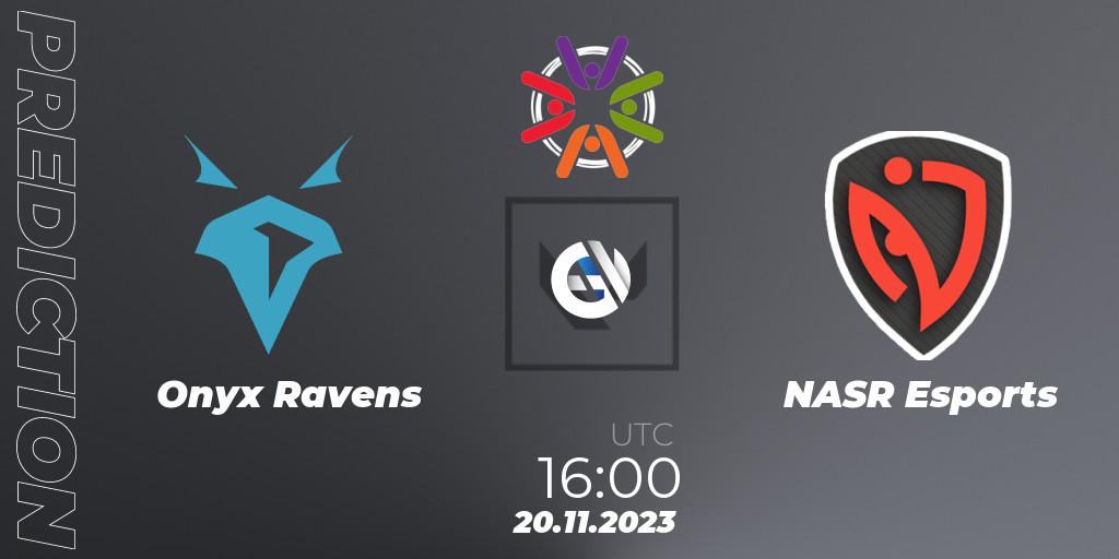 Pronósticos Onyx Ravens - NASR Esports. 20.11.2023 at 16:00. Connecta The Ultimate Battle - VALORANT