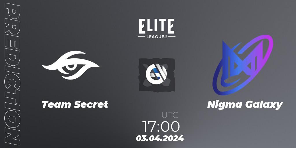 Pronósticos Team Secret - Nigma Galaxy. 03.04.24. Elite League: Swiss Stage - Dota 2
