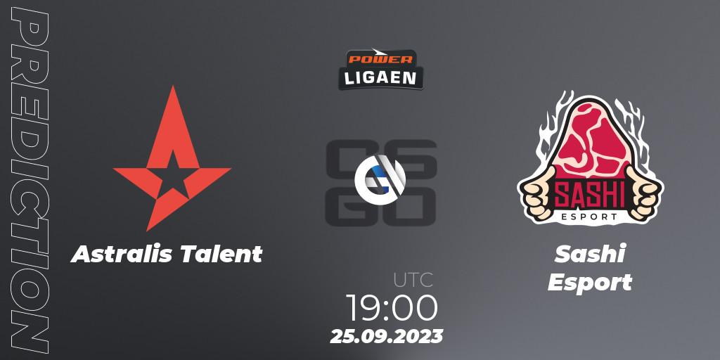 Pronósticos Astralis Talent - Sashi Esport. 25.09.2023 at 19:00. POWER Ligaen Season 24 Finals - Counter-Strike (CS2)