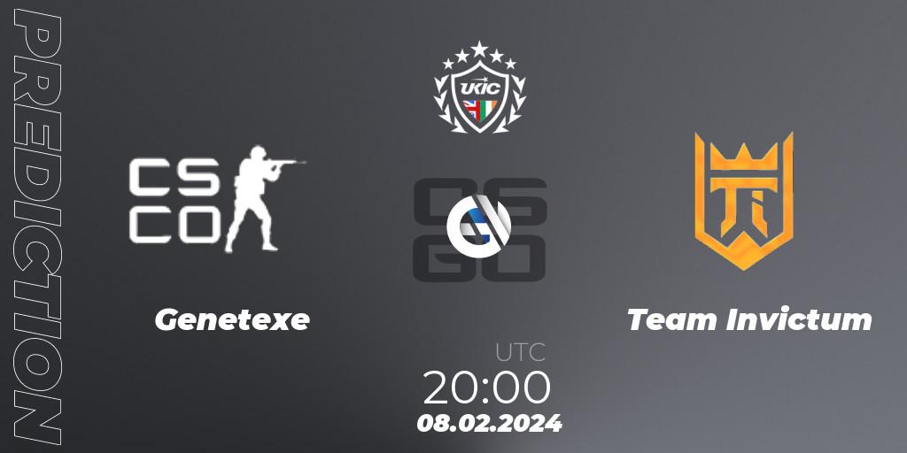 Pronósticos Genetexe - Team Invictum. 08.02.2024 at 20:00. UKIC League Season 1: Division 1 - Counter-Strike (CS2)