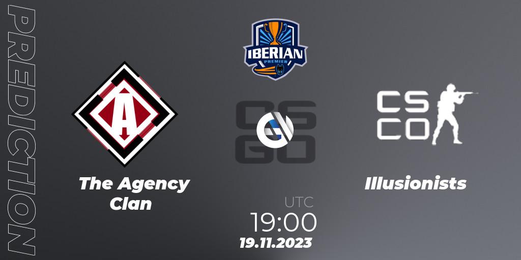 Pronósticos The Agency Clan - Illusionists. 19.11.2023 at 19:00. Dogmination Iberian Premier 2023: Online Stage - Counter-Strike (CS2)